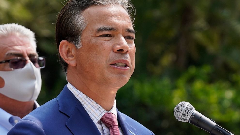 FILE— In this Aug. 17, 2021, file photo, California Attorney General Rob Bonta speaks at a news conference in Sacramento, Calif. Republicans think they have a chance this year to unseat an appointed state attorney general they say is too progressive 