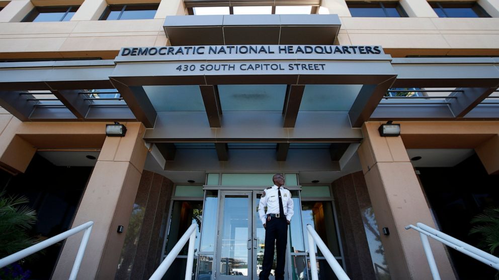 FILE - The Democratic National Committee headquarters in Washington is seen, June 14, 2016. On Saturday, July 30, 2022, the Democratic Party delayed a decision on potentially reordering its primary calendar for the 2024 presidential election until af