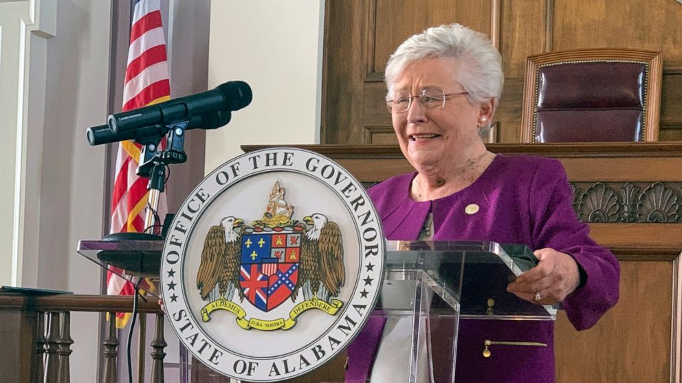 FILE - Alabama Gov Kay Ivey announces that a statewide mask order will be extended through Oct. 2, 2020 during a press conference at the Alabama Capitol in Montgomery, Ala., on Thursday, Aug. 27, 2020. Alabama on Jan. 1, 2023 will become the latest s