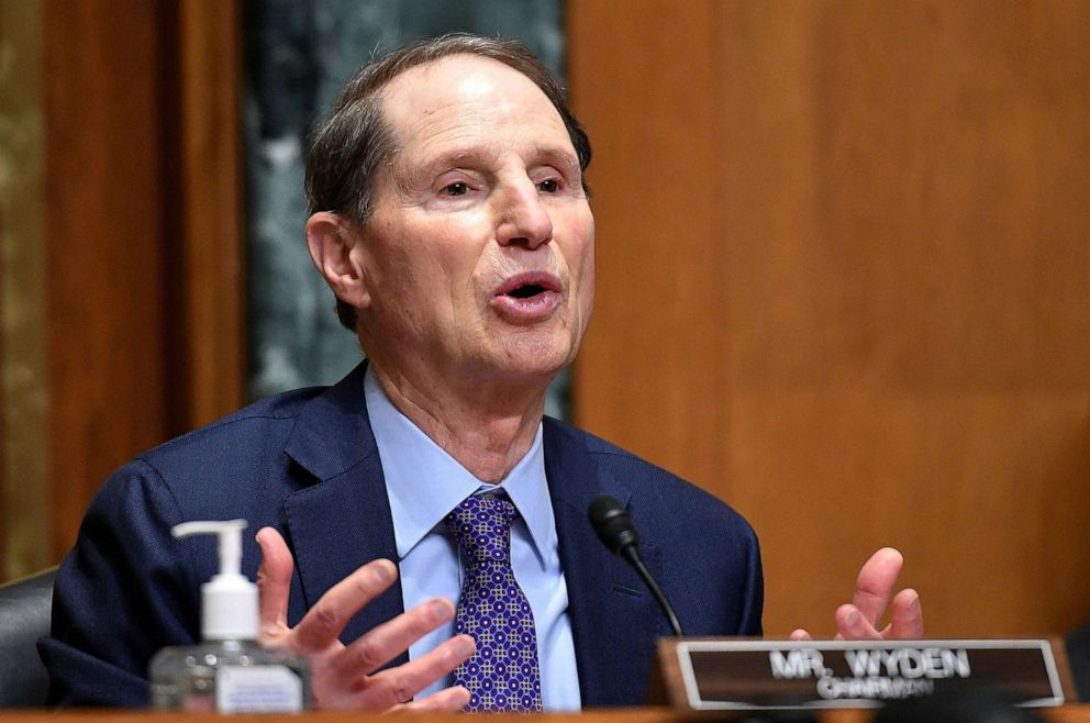 PHOTO: FILE PHOTO: Senator Ron Wyden speaks during a Senate Finance Committee hearing in the Dirksen Senate Office Building on Capitol Hill in Washington, DC, U.S., October 19, 2021. Mandel Ngan/Pool via REUTERS/File Photo