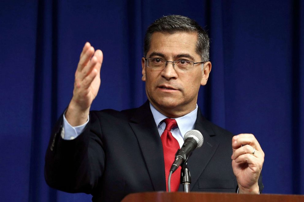 PHOTO: FILE - In this March 5, 2019, file photo, California Attorney General Xavier Becerra speaks during a news conference in Sacramento, Calif. 