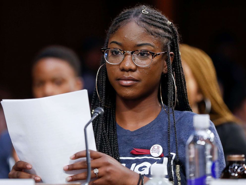 PHOTO: Aalayah Eastmond, a student at Marjory Stoneman Douglas High School, speaks before the Senate Judiciary Committee during the confirmation hearing for Supreme Court nominee Brett Kavanaugh, in Washington, Sept. 7, 2018.