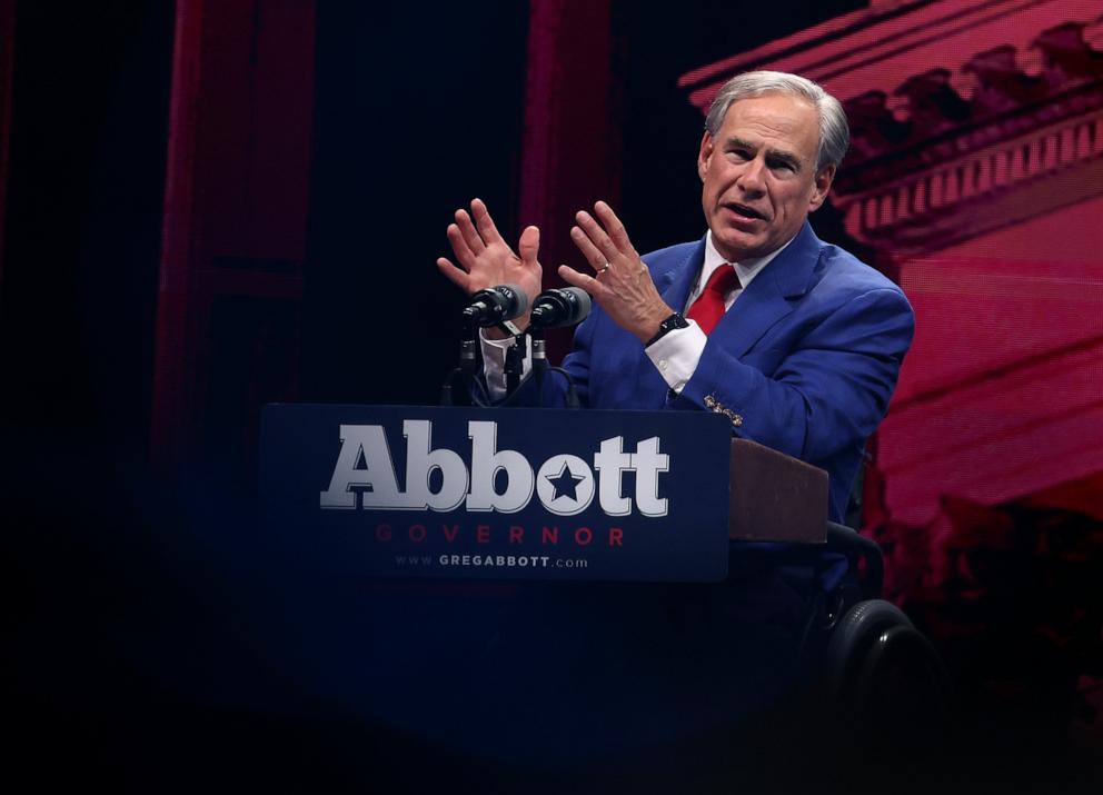 PHOTO: Texas Gov. Greg Abbott speaks at the Kay Bailey Hutchison Convention Center on May 18, 2024 in Dallas.