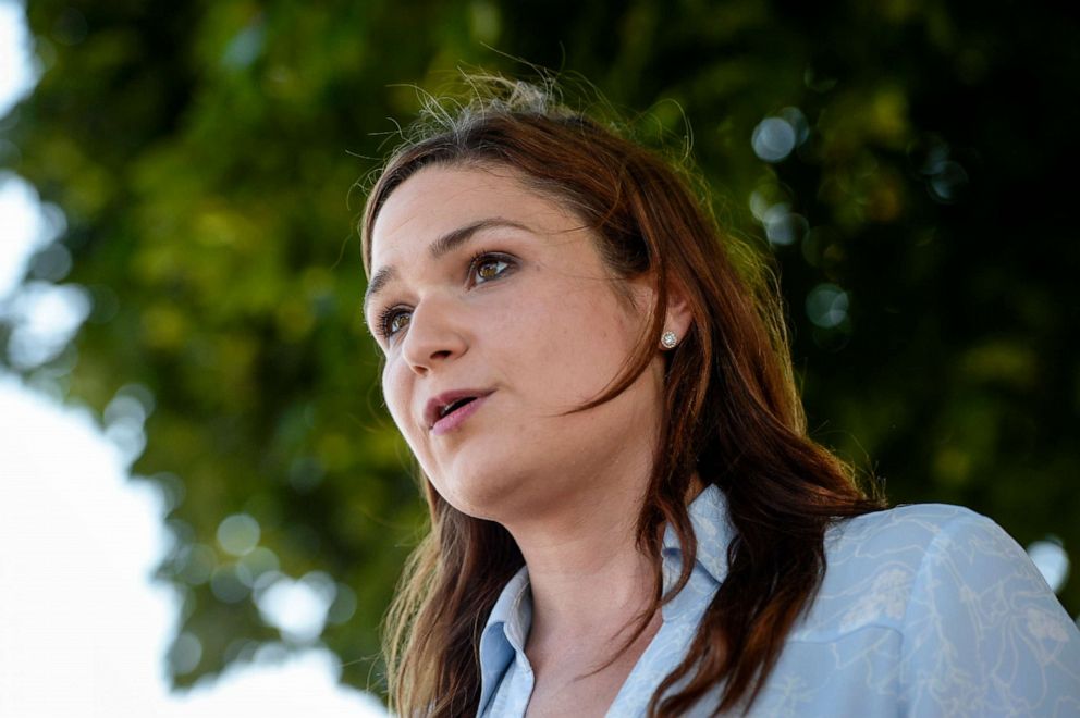 PHOTO: Rep. Abby Finkenauer speaks during an interview at the Iowa State Fair on Aug. 8, 2019 in Iowa.