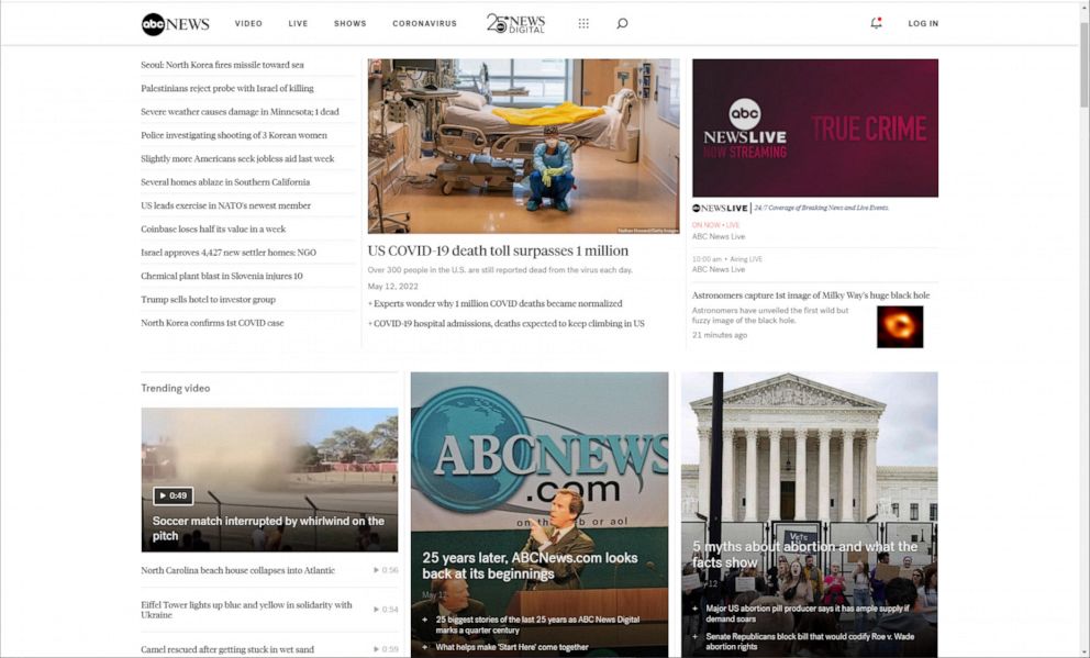 PHOTO: ABCNews.com news content is displayed on screen on May 12, 2022.