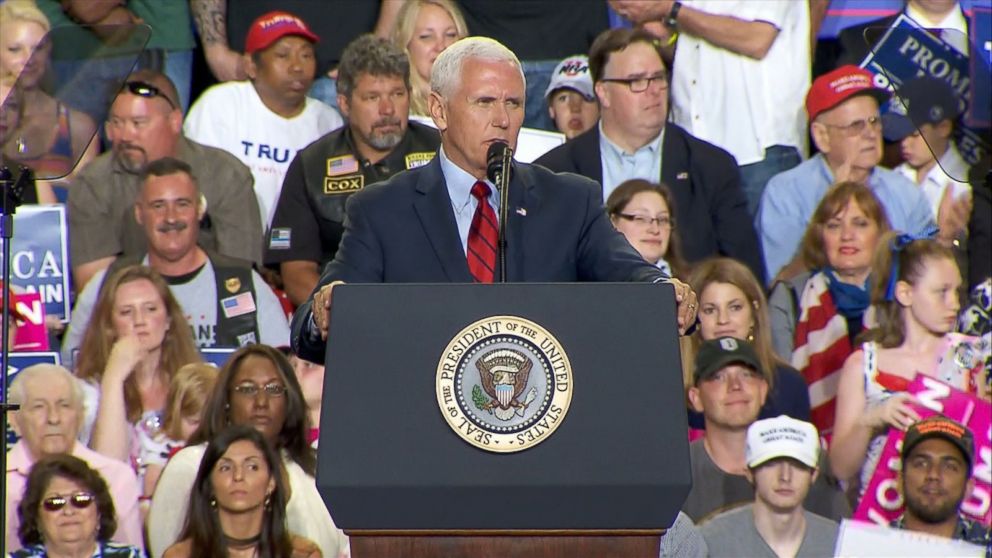 PHOTO: Vice President Mike Pence speaks at a campaign rally in Harrisburg, Pennsylvania on April 29, 2017.