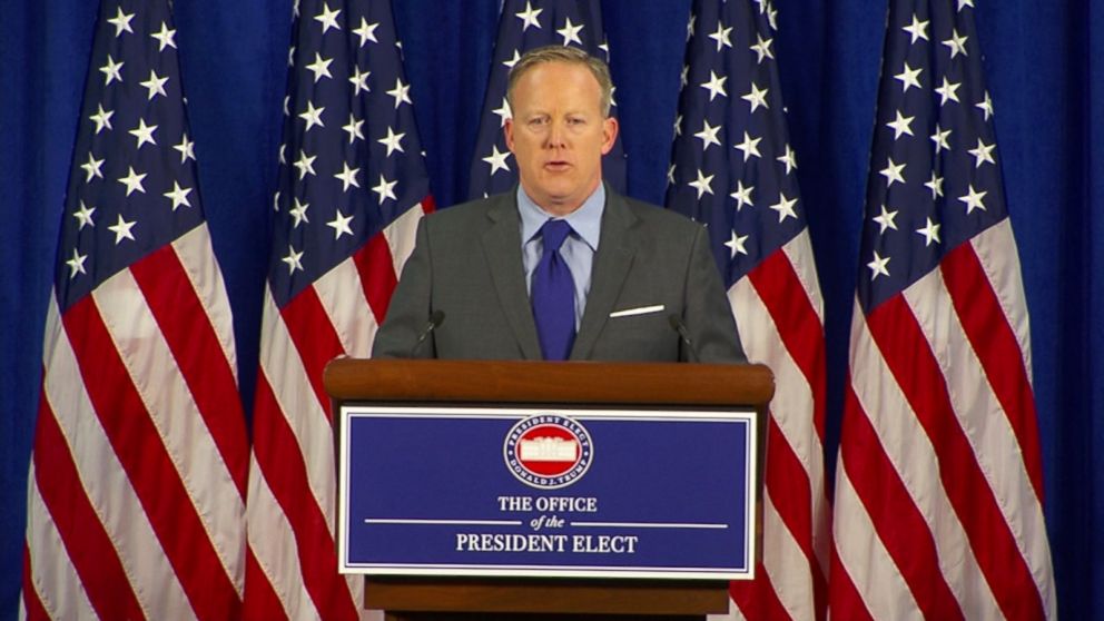 PHOTO: Sean Spicer, Press Secretary to U.S. President-elect Donald Trump speaks at a press conference, Jan. 19, 2017.