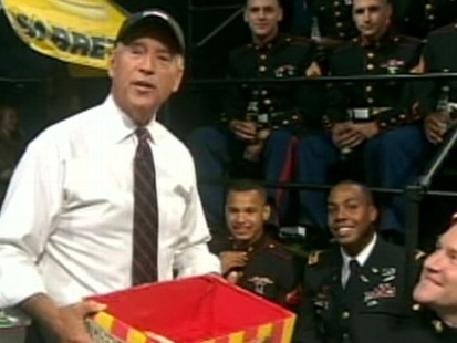 VIDEO: The vice president hands out food to U.S. forces on The Colbert Report.