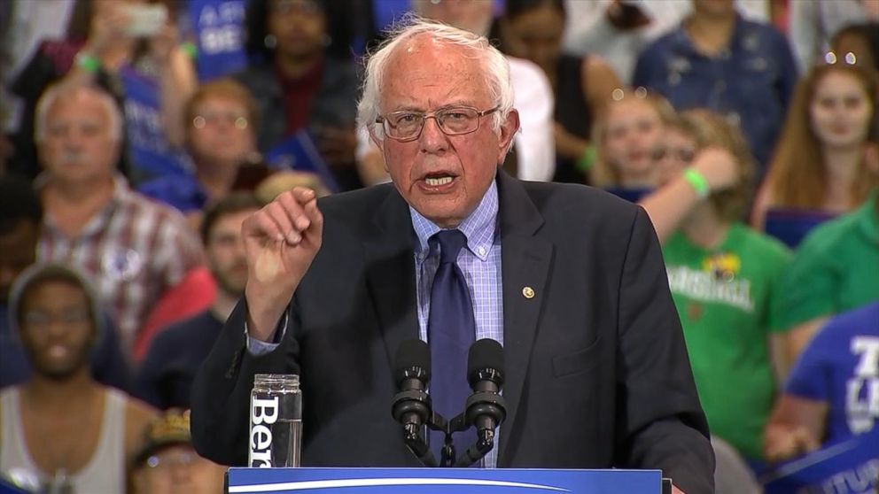 Democratic presidential candidate Bernie Sanders speaks at an election night campaign rally in Huntington, W.Va., on April 26, 2016.