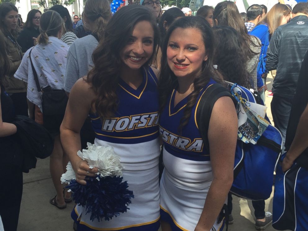 PHOTO: Cheerleaders Jaclyn Bonlarron (l) and Sierra Wilde (r) are both 21 year old seniors at Hofstra University. 