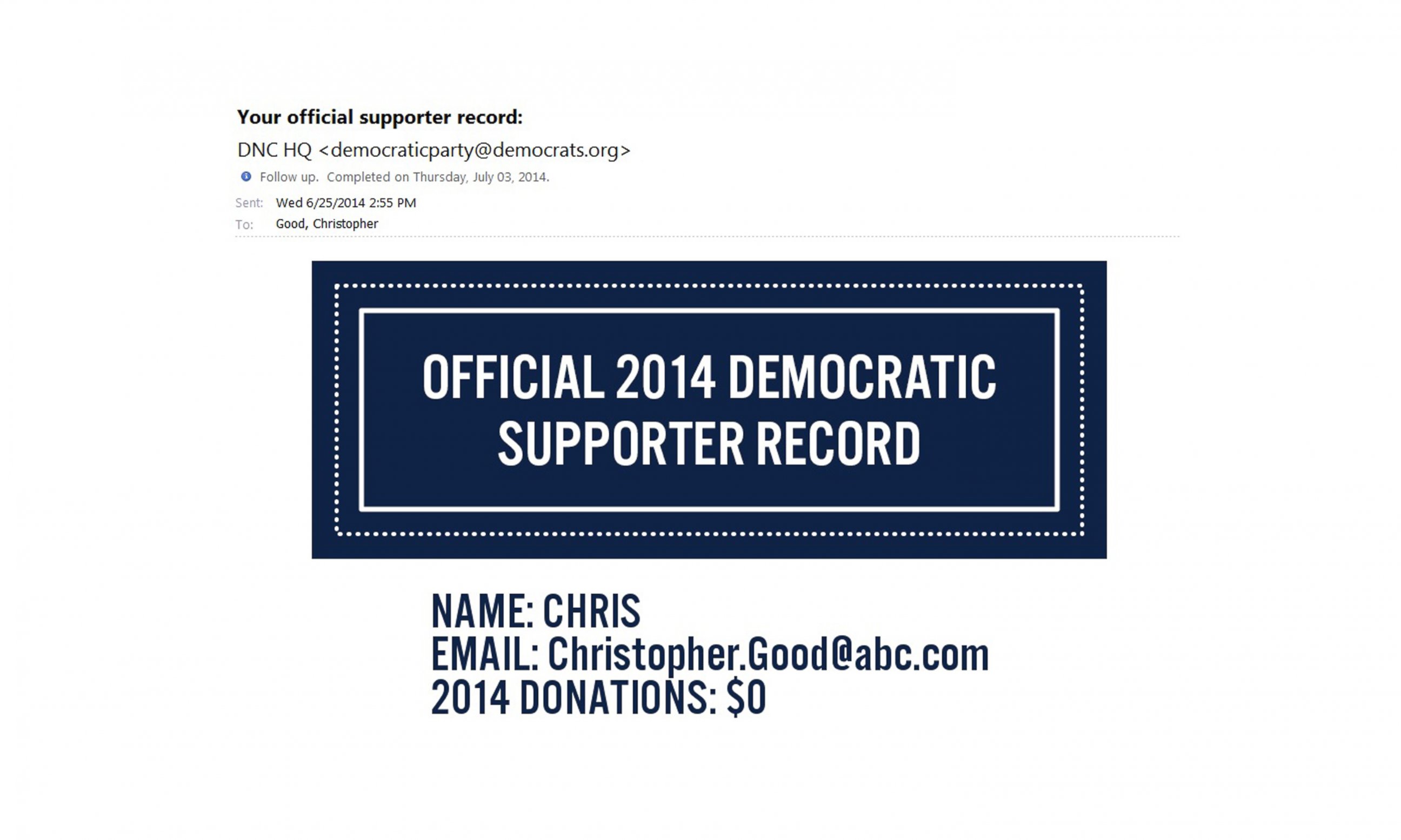 PHOTO: The Democratic Party prods donation-derelict supporters (and reporters who subscribe) with emails that look like invoices