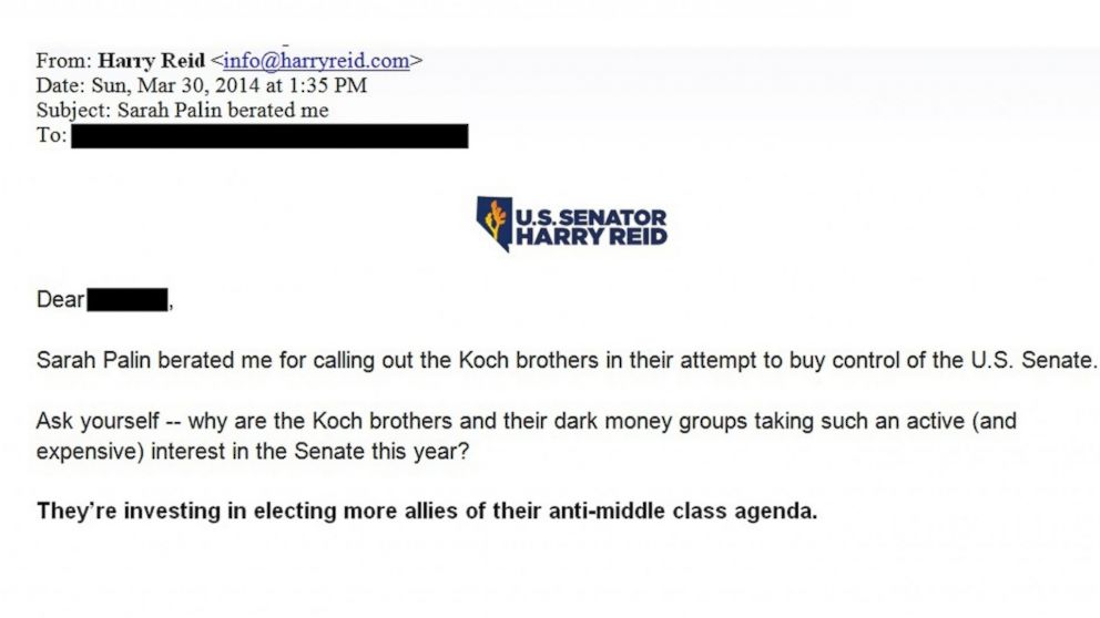 PHOTO: 'Sarah Palin beratedme,' Senate Majority Leader Harry Reid, D-Nev., informed his campaign email list