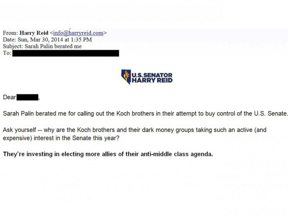 PHOTO: Sarah Palin beratedme, Senate Majority Leader Harry Reid, D-Nev., informed his campaign email list