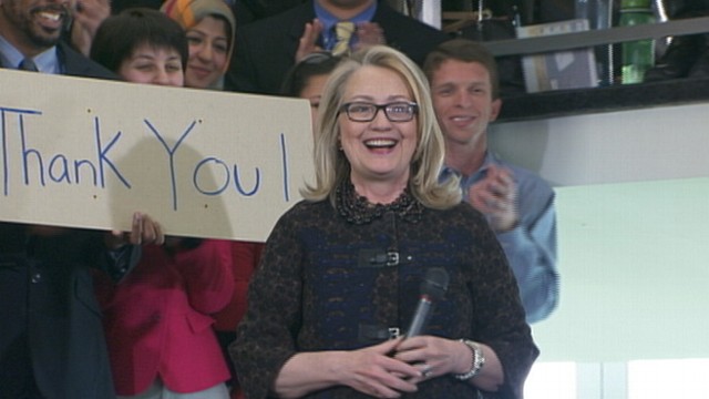VIDEO: Outgoing secretary of state makes her final speech to room full of State Department employees.