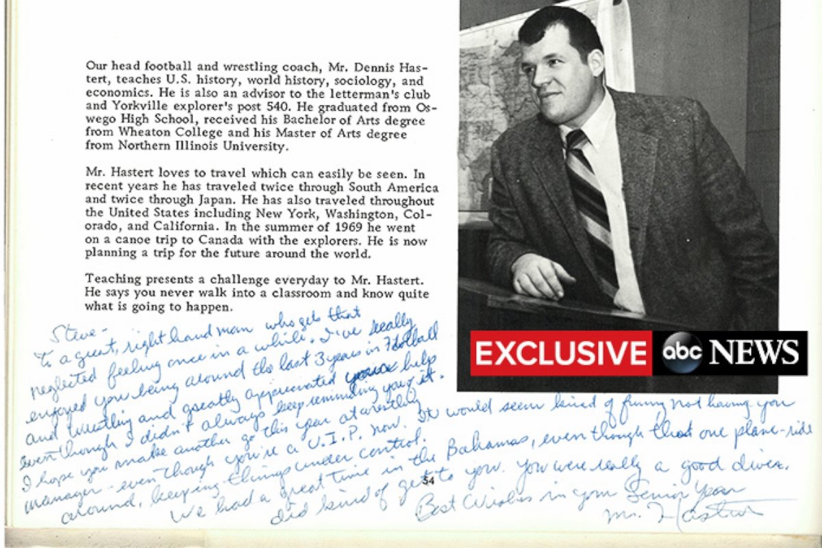 PHOTO: Dennis Hastert's note to Steve Reinboldt in Reinboldt's 1970 high school yearbook.