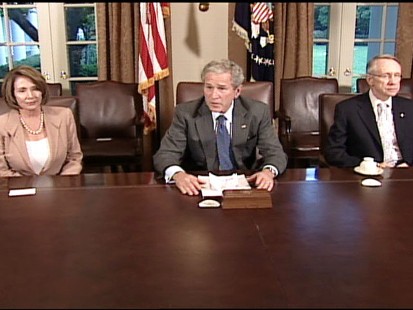 pic of nancy pelosi, george bush, harry reid at the white house