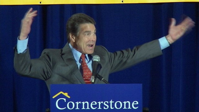 VIDEO: GOP presidential candidate Rick Perry is animated during Cornerstone Action Dinner.