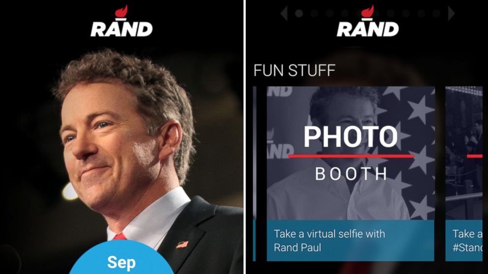 Screen grabs made by ABC News show the Rand Paul 2016 application that was released for smartphones.