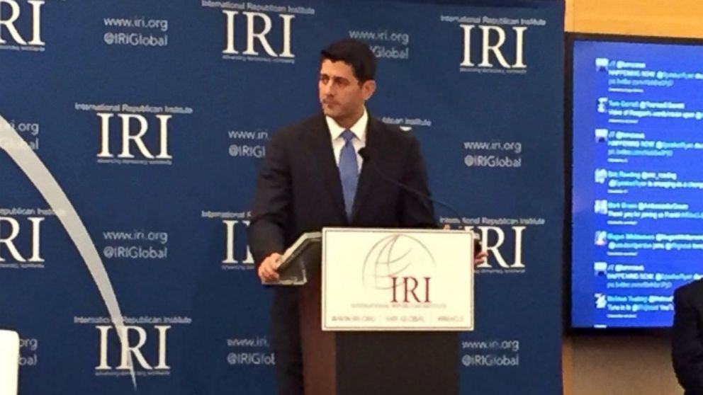 PHOTO: Speaker Paul Ryan addresses the International Republican Institute's panel in Cleveland on Tuesday, July 19,2016.