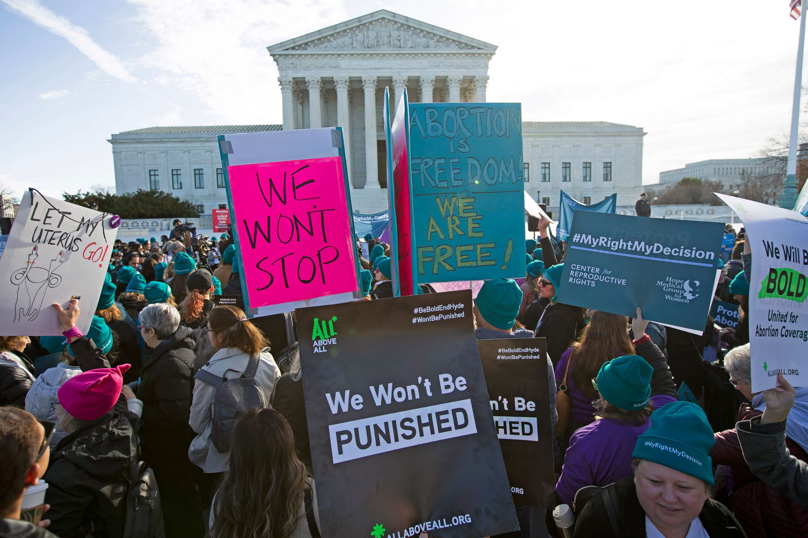 PHOTO: Abortion rights demonstrators rally outside of the Supreme Court in Washington, D.C., March 4, 2020. 