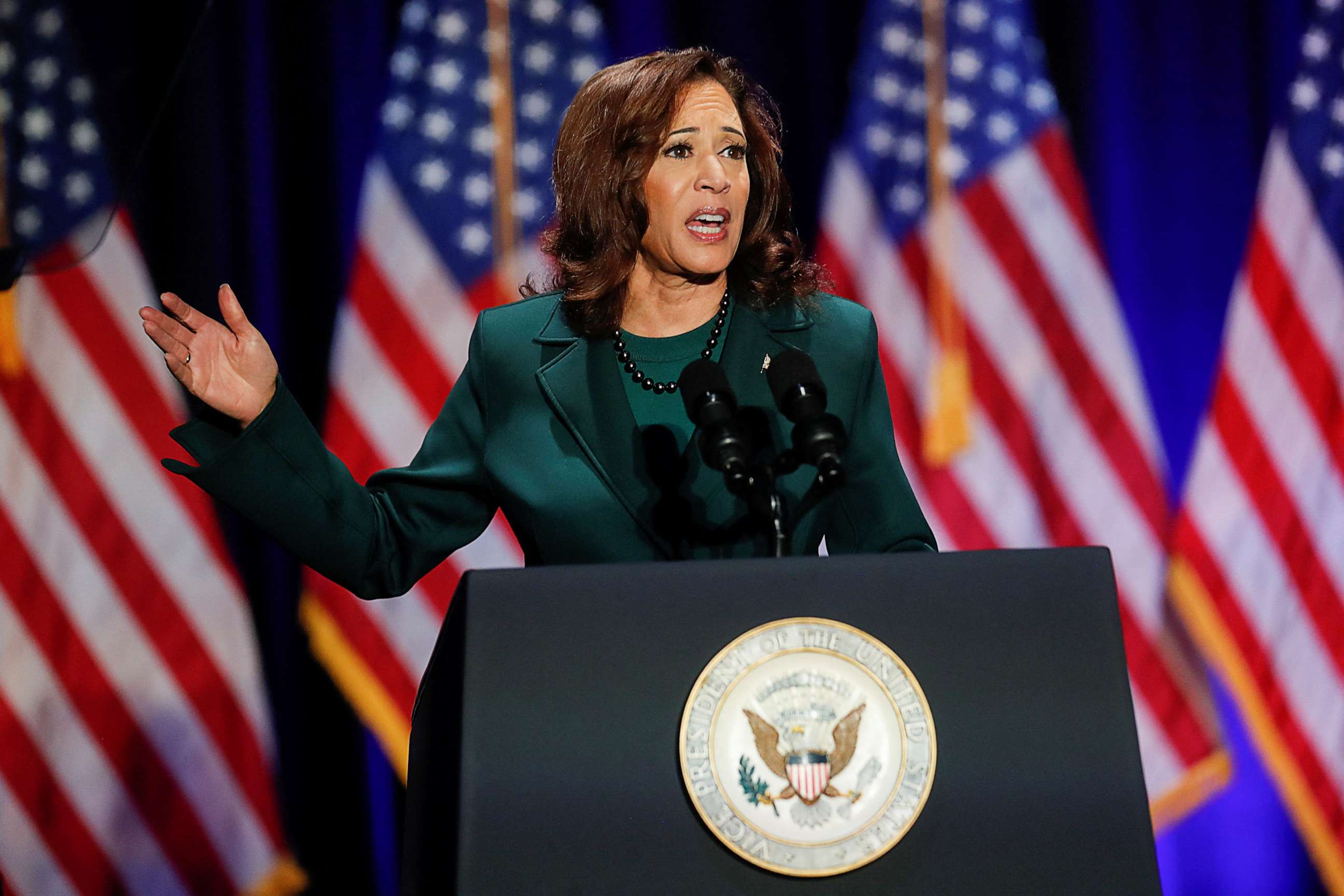 PHOTO: Vice President Kamala Harris gives a speech about abortion rights, to mark the 50th anniversary of the landmark Supreme Court decision in the Roe vs Wade case, in Tallahassee, Fl., Jan. 22, 2023.