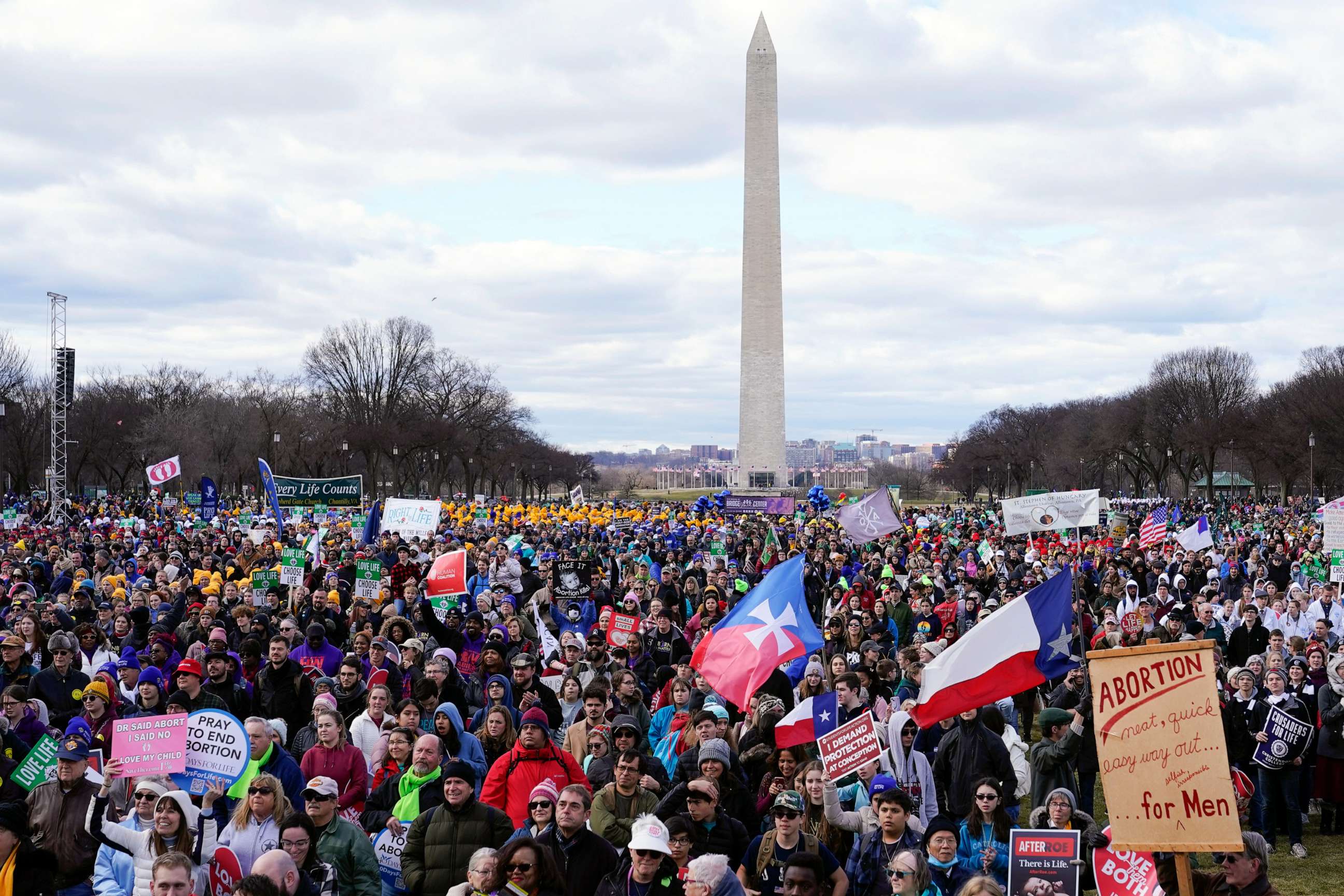 PHOTO: People participate in the March for Life rally in front of the Washington Monument, Jan. 20, 2023, in Washington.