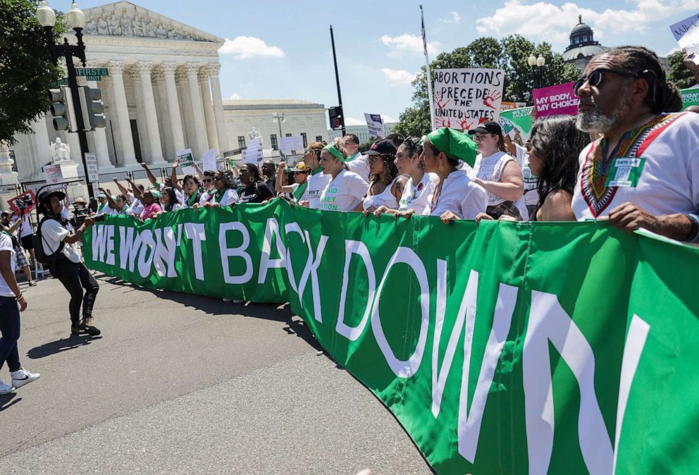 PHOTO: Abortion rights activists protest outside the U.S. Supreme Court on the last day of their term on June 30, 2022, in Washington, D.C.