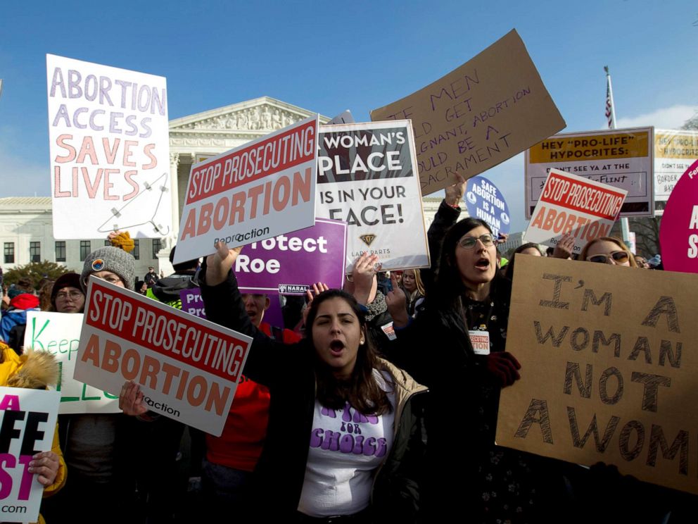 PHOTO: Abortion-rights activists protest outside of the U.S. Supreme Court, during the March for Life in Washington, Jan. 18, 2019.