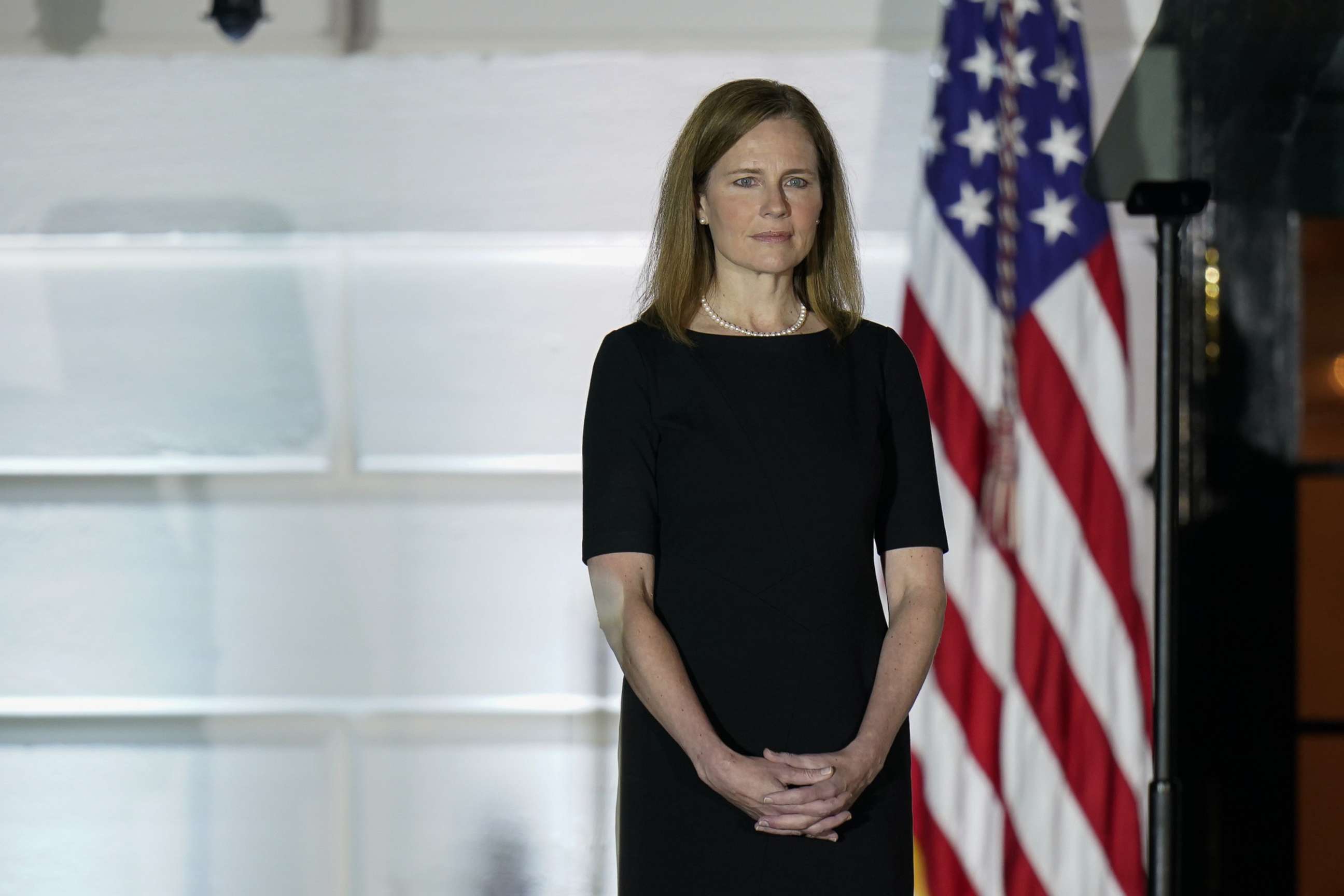 PHOTO: Amy Coney Barrett, associate justice of the U.S. Supreme Court, stands during a ceremony on the South Lawn of the White House in Washington, Oct. 26, 2020.