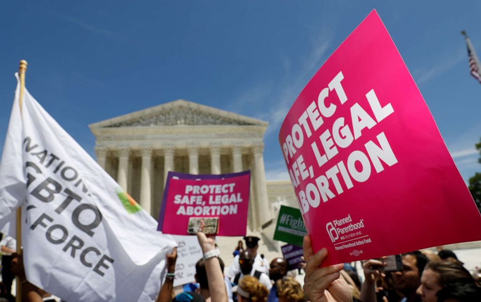 PHOTO: In this file photo, abortion rights activists are shown during a rally outside the U.S. Supreme Court in Washington, May 21, 2019.