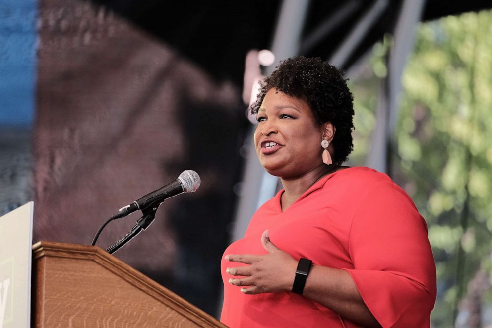PHOTO: Voting rights activist Stacey Abrams speaks during a get-out-the-vote rally for Democratic gubernatorial candidate, former Virginia Gov. Terry McAuliffe, Oct. 24, 2021, in Charlottesville, Va.