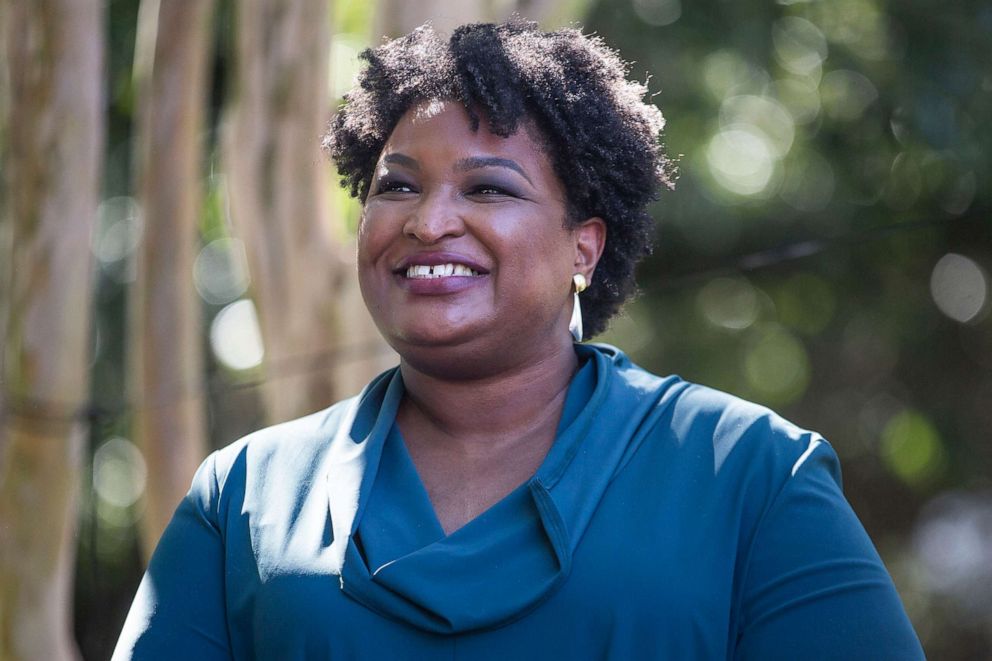 PHOTO: Stacey Abrams is introduced before speaking at a Souls to the Polls rally supporting Former Virginia Gov. Terry McAuliffe on Oct. 17, 2021, in Norfolk, Va.