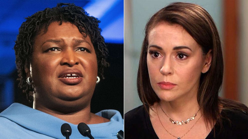 PHOTO: Stacey Abrams addresses supporters in Atlanta, Nov. 6, 2018.| Alyssa Milano talks with ABC about the #MeToo movement.