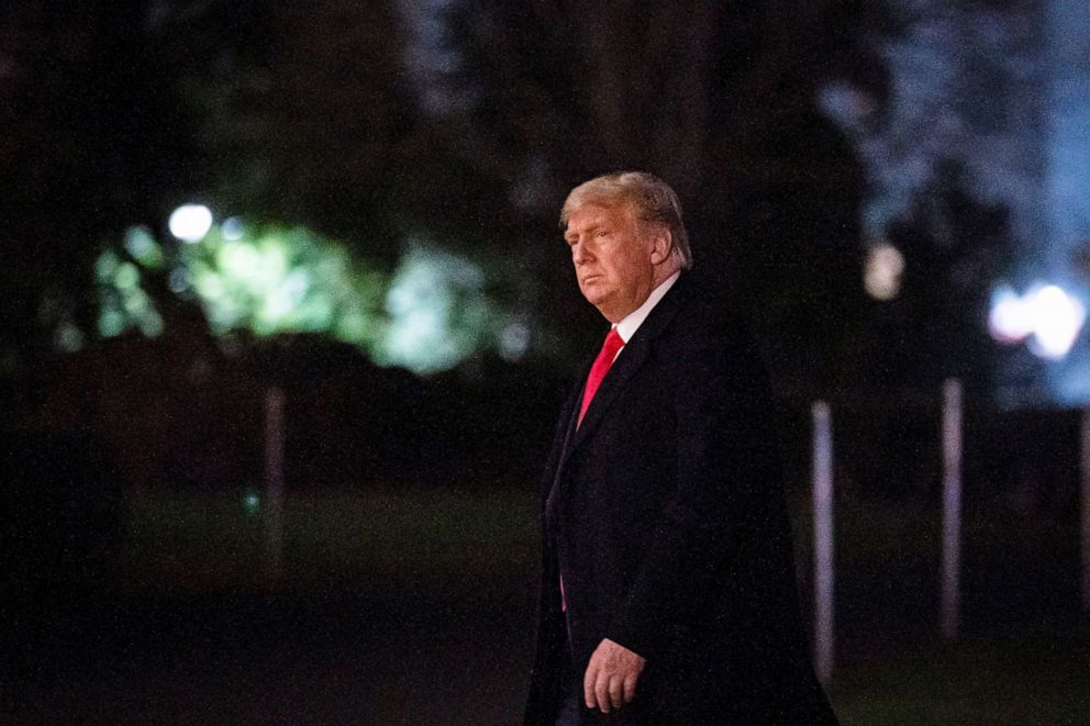 PHOTO: President Donald Trump arrives on the South Lawn of the White House, Dec. 12, 2020.