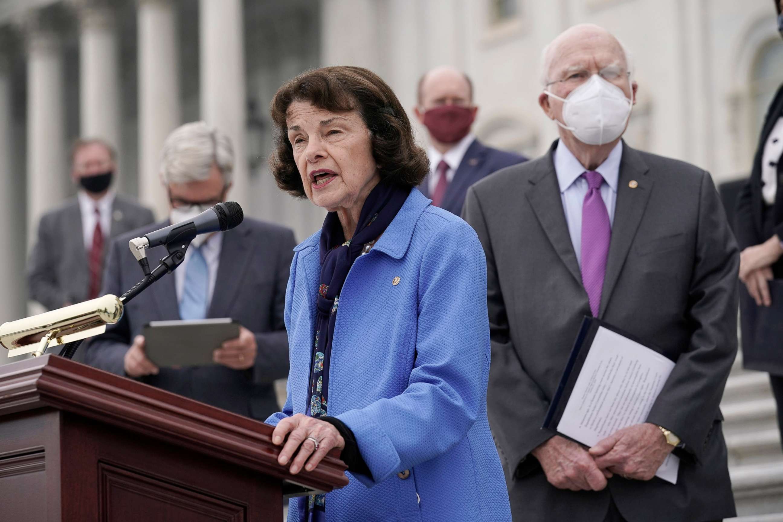 PHOTO: Senate Judiciary Committee ranking member Sen. Dianne Feinstein speaks during a news conference after boycotting the vote to advance the nomination of Judge Amy Coney Barrett to the Supreme Court, Oct. 22, 2020, in Washington.