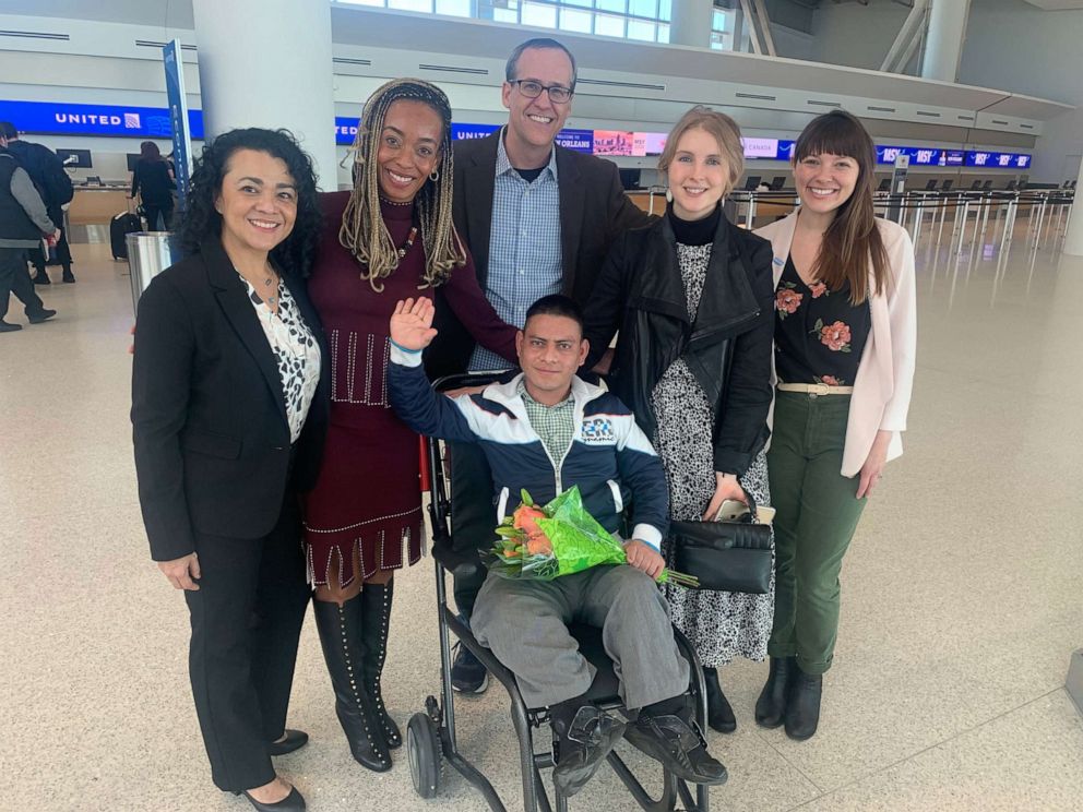 PHOTO: Manuel Amaya Portillo, an asylum seeker from Honduras, is pictured with ACLU advocates in Louisiana following his release from ICE detention in January 2020. 