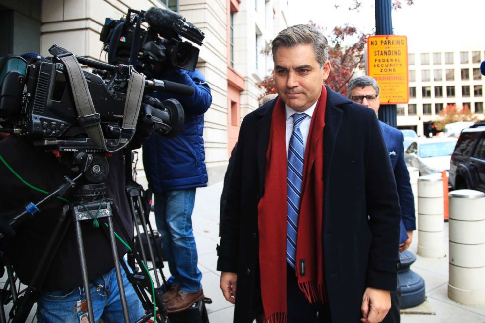 PHOTO: CNN's Jim Acosta walks into federal court in Washington D.C., Nov. 14, 2018, to attend a hearing on legal challenge against President Donald Trump's administration. 
