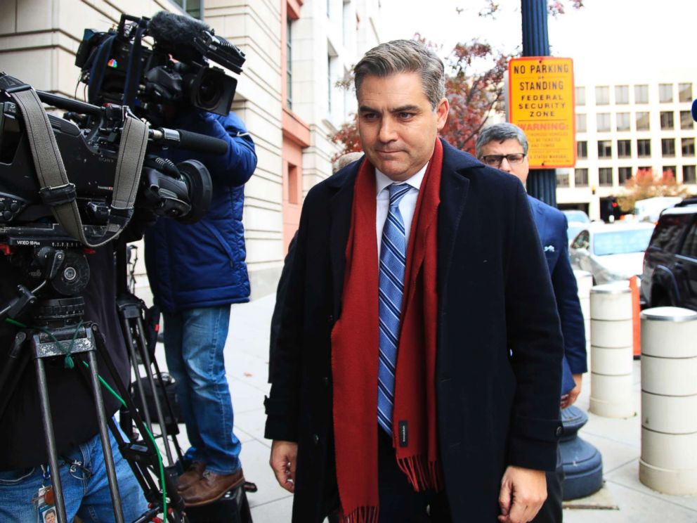 PHOTO: CNNs Jim Acosta walks into federal court in Washington D.C., Nov. 14, 2018, to attend a hearing on legal challenge against President Donald Trumps administration.