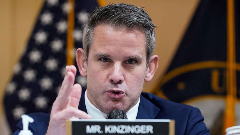 PHOTO: Rep. Adam Kinzinger speaks as the House select committee investigating the Jan. 6 attack on the U.S. Capitol holds a hearing at the Capitol in Washington, D.C., July 21, 2022.