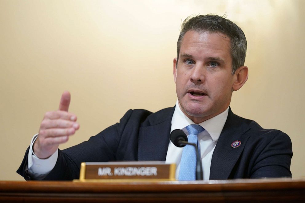 PHOTO: In this June 27, 2021, file photo, Rep. Adam Kinzinger questions witnesses during a House Select Committee meeting in Washington, D.C.