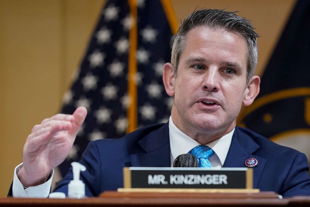 PHOTO: Rep. Adam Kinzinger speaks as the House select committee investigating the Jan. 6 attack on the U.S. Capitol holds a hearing at the Capitol in Washington, D.C., July 21, 2022.