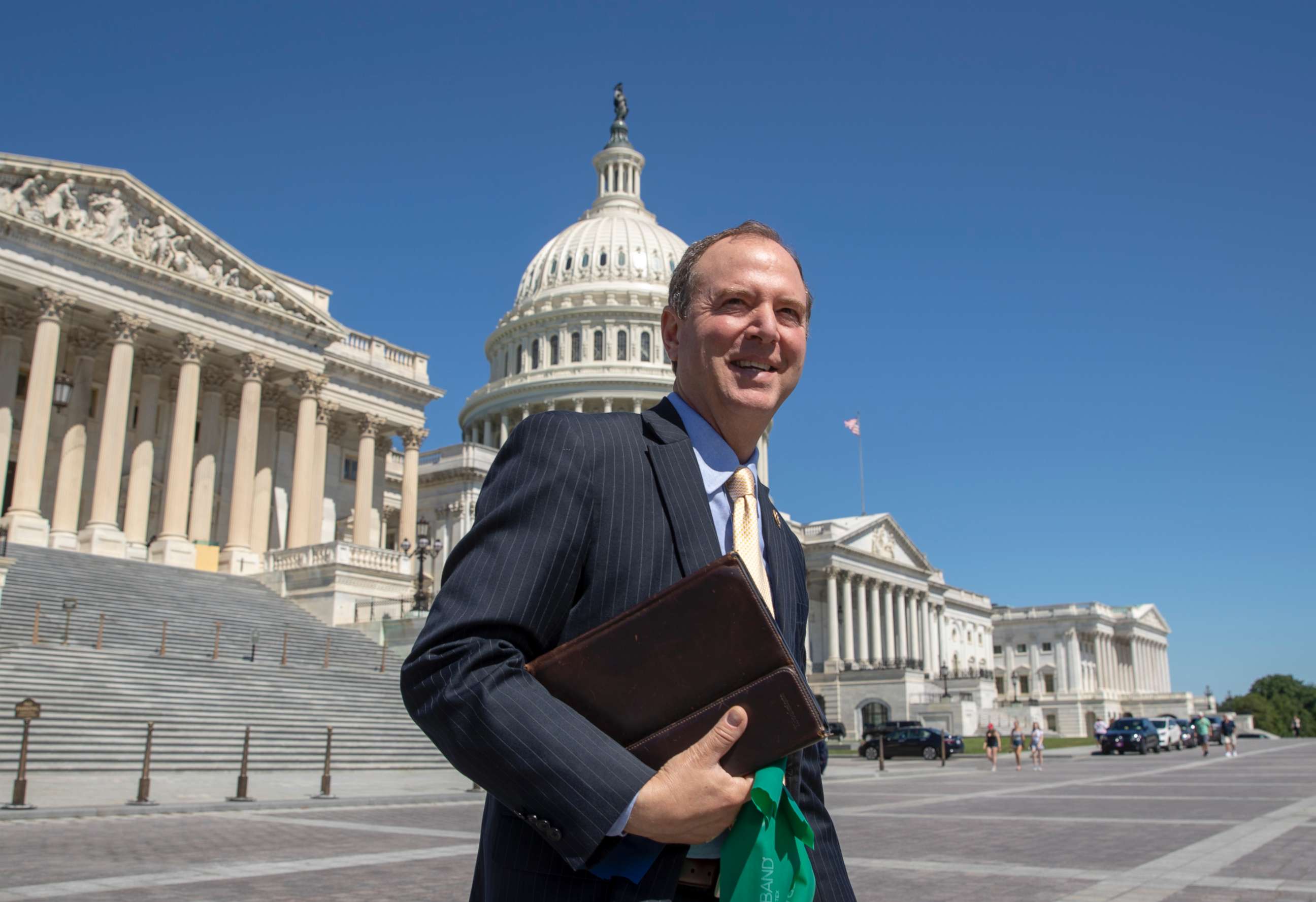 PHOTO: Rep. Adam Schiff, ranking member of the House Intelligence Committee, walks across the plaza on Capitol Hill in Washington, July 18, 2018.