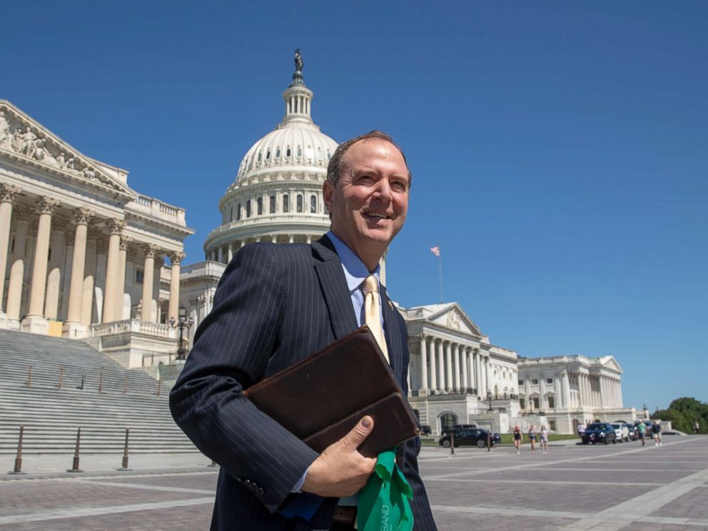PHOTO: Rep. Adam Schiff ranking member of the House Intelligence Committee walks across the plaza on Capitol Hill in Washington, July 18, 2018.