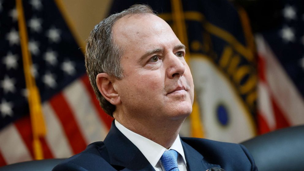 PHOTO: In this June 9, 2022, file photo, Rep. Adam Schiff listens during a hearing of the Select Committee to Investigate the January 6th Attack on the US Capitol, in Washington, D.C.