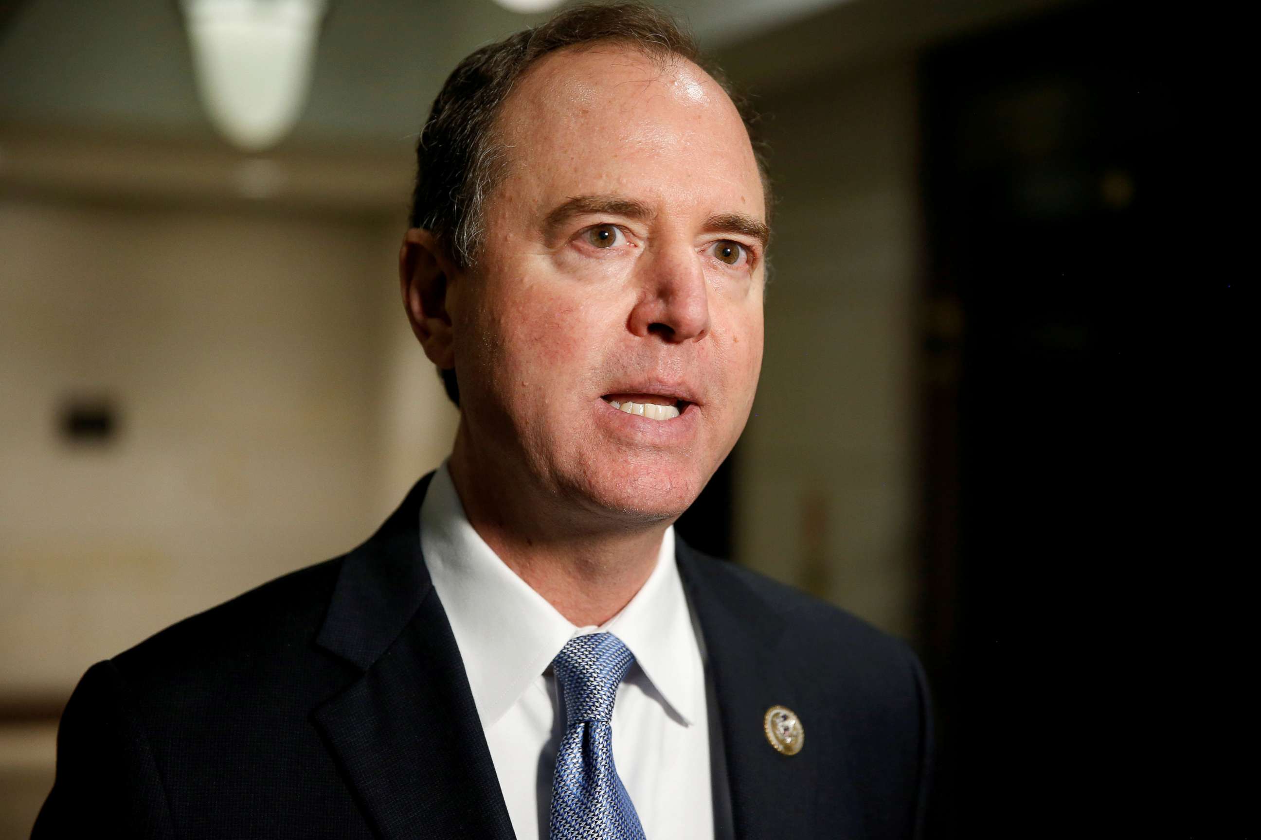 PHOTO: Member of the House Intelligence Committee Adam Schiff speaks after U.S. Attorney General Jeff Sessions attended a closed door interview with the House Intelligence Committee on Capitol Hill in Washington, Nov. 30, 2017.