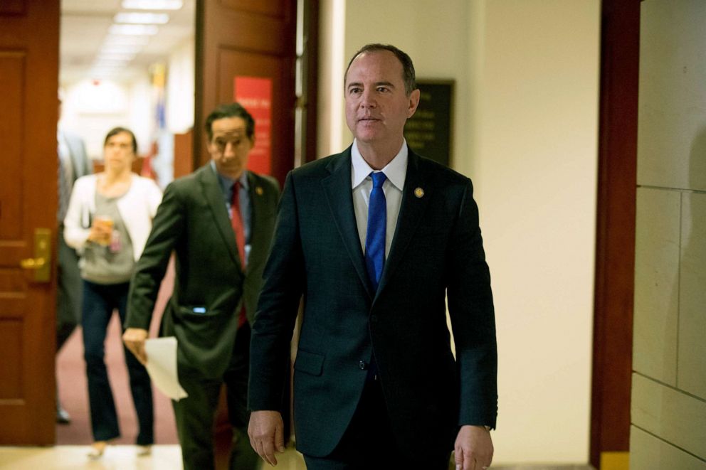 PHOTO: Rep. Adam Schiff, Chairman of the House Intelligence Committee, arrives to speak to reporters about the ongoing House impeachment inquiry into President Donald Trump on Capitol Hill in Washington, Nov. 4, 2019.