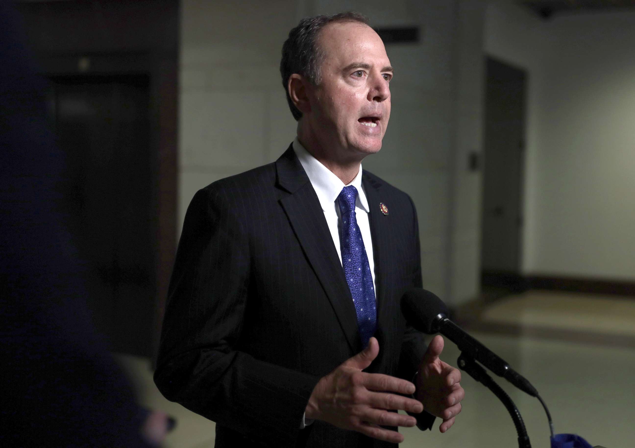 PHOTO: House Intelligence Committee Chairman Rep. Adam Schiff (D-CA) speaks to members of the media at the U.S. Capitol, Oct. 17, 2019, in Washington, DC.