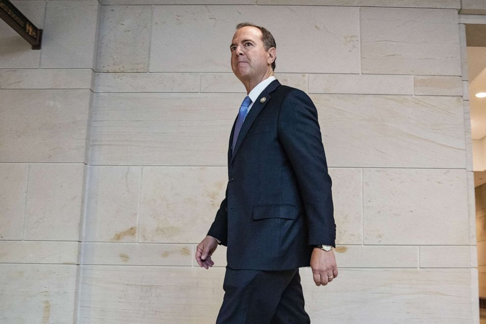 PHOTO: House Intelligence Committee Chairman Adam Schiff arrives at the Capitol before the committee meeting with Acting Director of National Intelligence Joseph Maguire on September 19, 2019, in Washington, D.C.