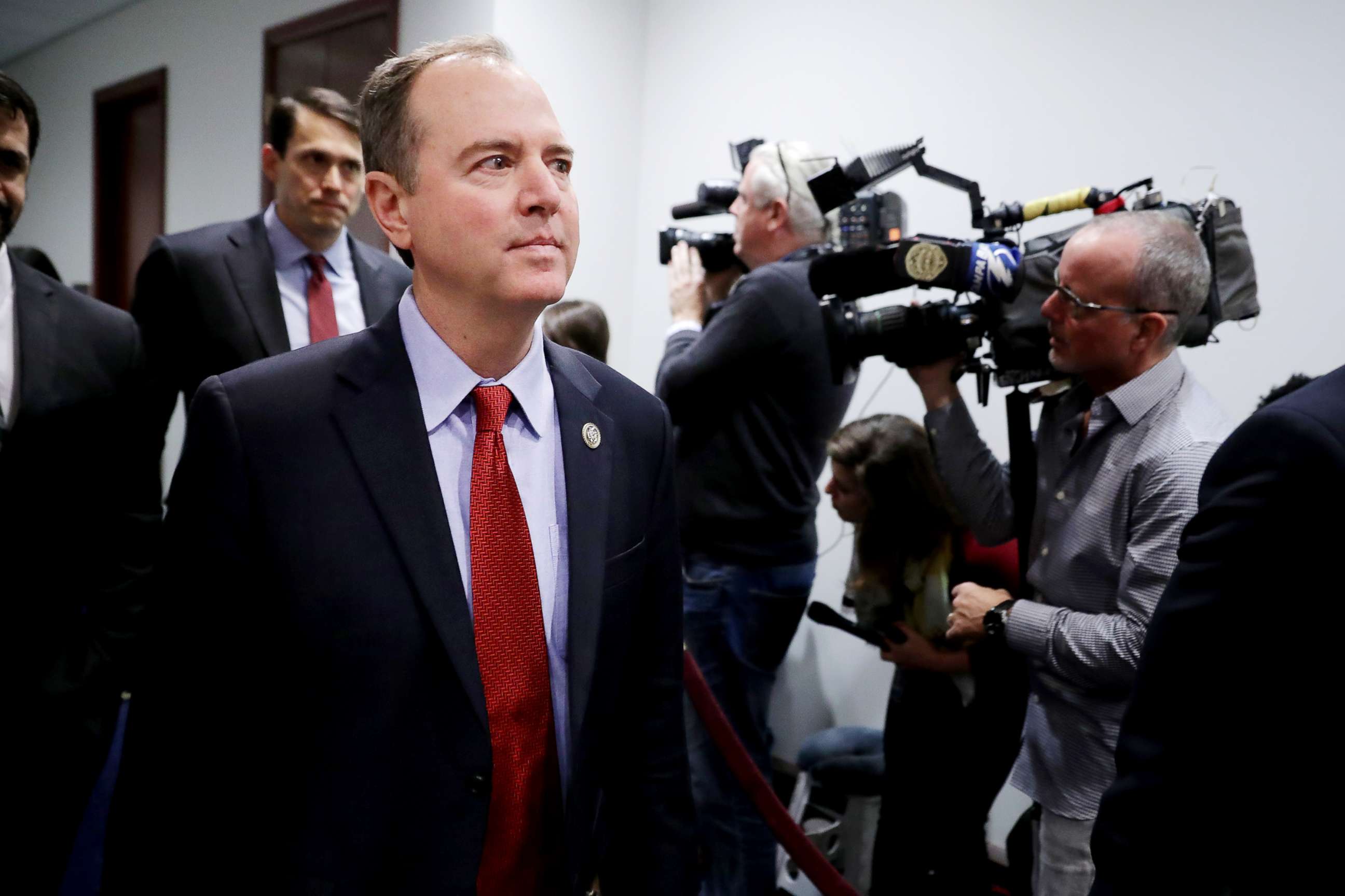 PHOTO: House Intelligence Committee ranking member Rep. Adam Schiff arrives for a Democratic caucus meeting in the U.S. Capitol Visitors Center Nov. 14, 2018, in Washington, D.C.