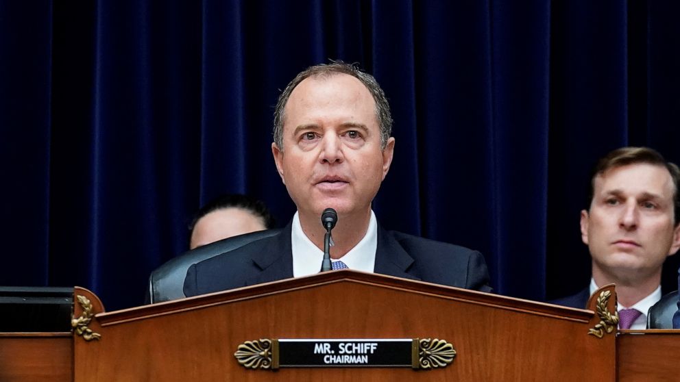 PHOTO: Committee Chair U.S. Representative Adam Schiff questions Acting Director of National Intelligence Joseph Maguire during his testimony before a House Intelligence Committee hearing on Capitol Hill in Washington, Sept. 26, 2019.